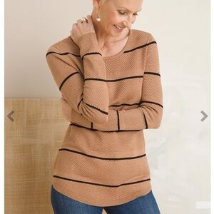 Chico’s Brown & Black Striped Scoop neck Sweater Size Large